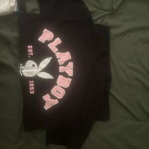 PLAYBOY Black Tee with Pink and White Accents